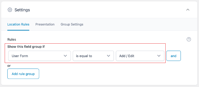 Setting Location Rules in ACF