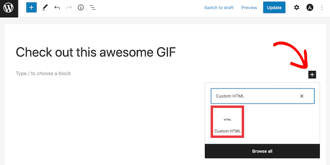 lägg till anpassat HTML-block till inlägg