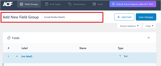 Add the field group name Add the field group name