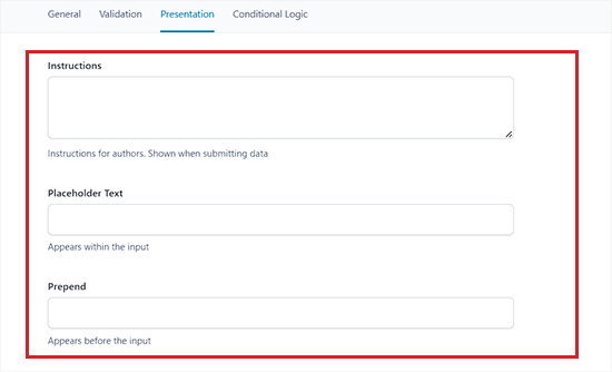 Configure the presentation settings Configure the presentation settings