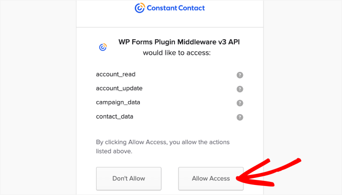 allow access Constant Contact