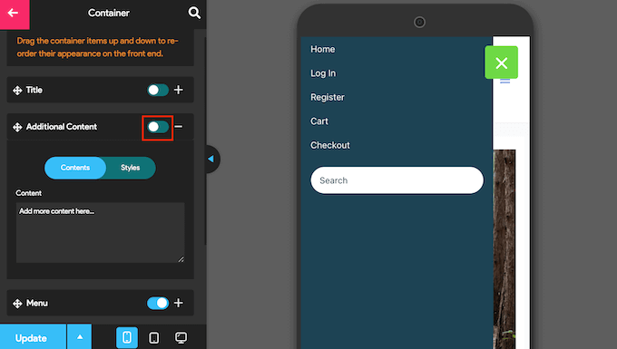 Creazione di un menu unico per uno smartphone o tablet