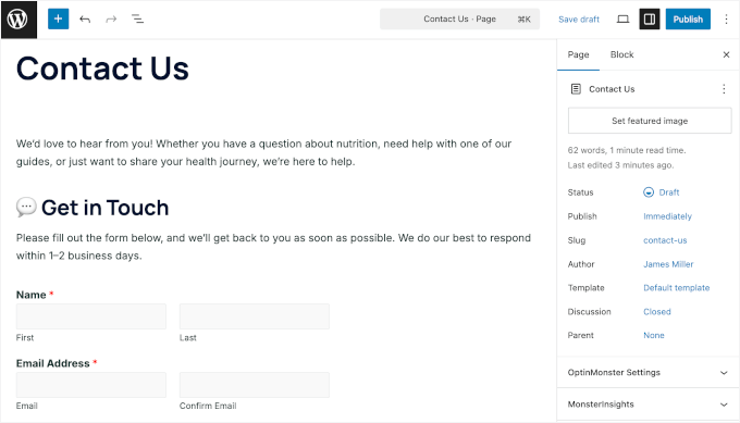 Contact form loaded on the content editor Contact form loaded on the content editor