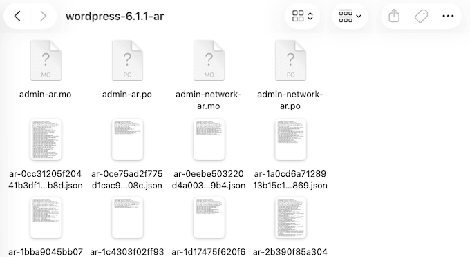 An example of an extracted WordPress language file 
