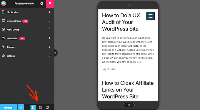 Anteprima di un menu responsive su smartphone o tablet