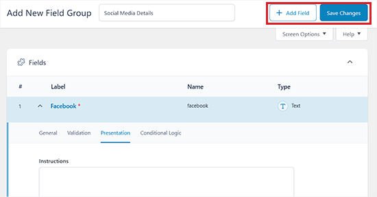 Save custom field group Save custom field group