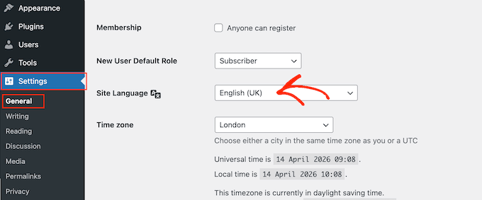 How to change the language in WordPress
