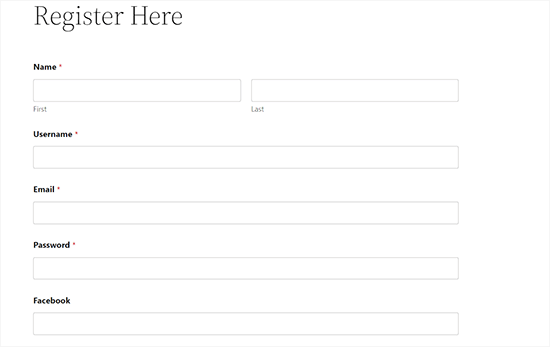 User registration form preview User registration form preview