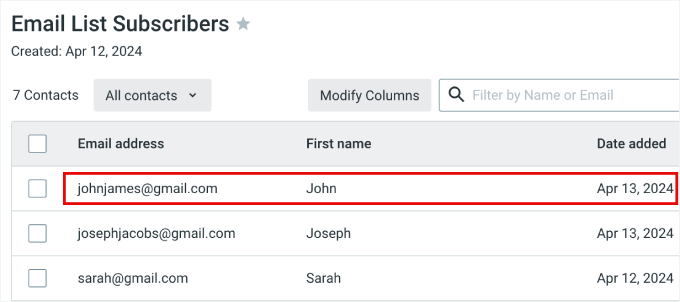 constant contact email list example