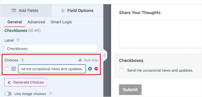 Editing the checkbox's choices Editing the checkbox's choices