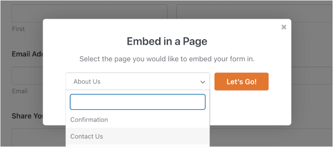 Embed contact form into an existing page Embed contact form into an existing page