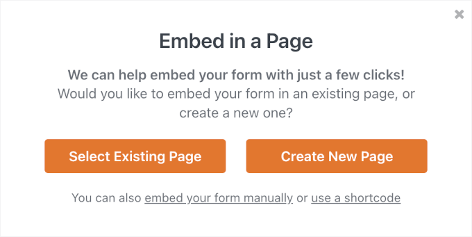 The Embed in a Page popup The Embed in a Page popup