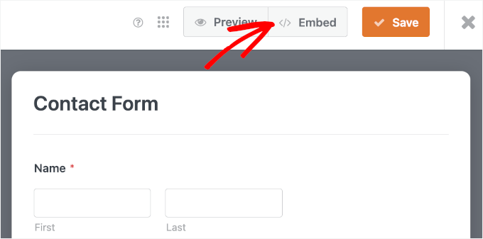 The Embed button in WPForms The Embed button in WPForms