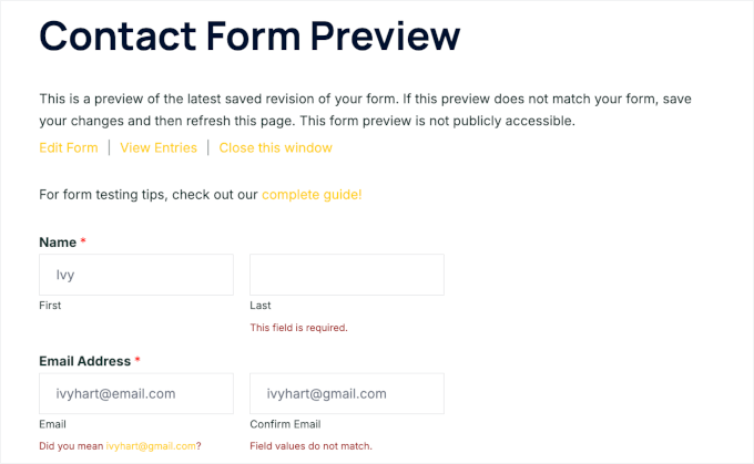Testing contact form validation Testing contact form validation