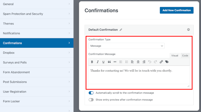 Custom message as contact form confirmation Custom message as contact form confirmation