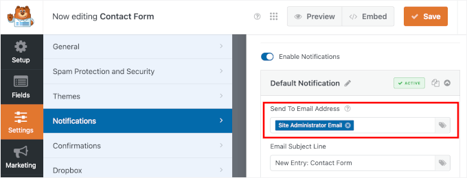 WPForms's default notification WPForms's default notification