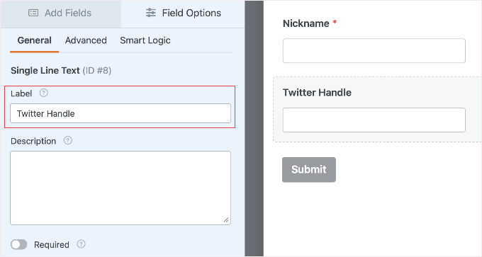 Changing the Label of a Field in WPForms