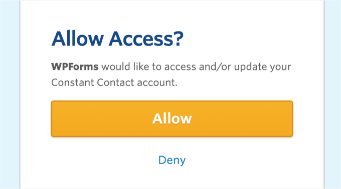 allow WPForms access Constant Contact