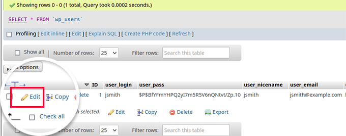 Edit user in WordPress database Edit user in WordPress database
