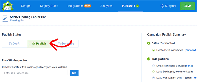 Publique a barra de rodapé flutuante Publique a barra de rodapé flutuante