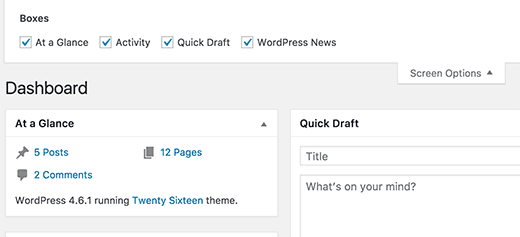 Welcome panel removed from dashboard and Screen Options menu Welcome panel removed from dashboard and Screen Options menu