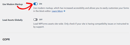 Habilitar marcação moderna no WPForms Habilitar marcação moderna no WPForms