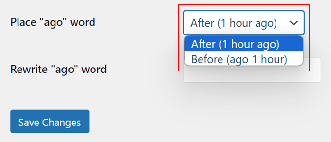 Choosing where to place the word ago in Meks Time Ago plugin page Choosing where to place the word ago in Meks Time Ago plugin page