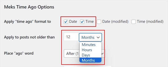 Configuring the Meks Time Ago plugin settings Configuring the Meks Time Ago plugin settings
