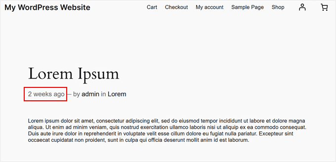 An example of a Post Meta block displaying relative dates An example of a Post Meta block displaying relative dates
