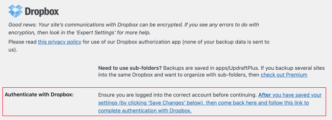 Setting up Dropbox as your remote storage service for backups Setting up Dropbox as your remote storage service for backups