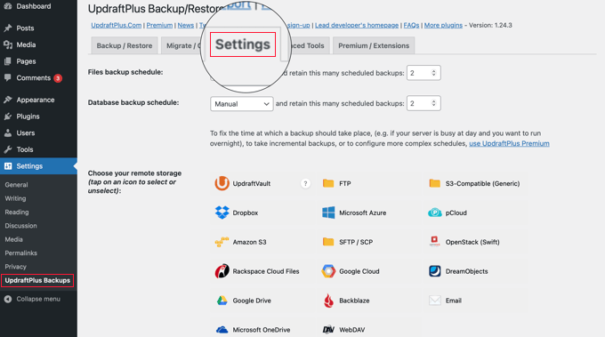 Backup WordPress website to Google Drive UpdraftPlus Settings