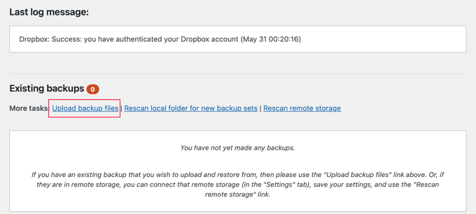 Upload backup files manually Upload backup files manually