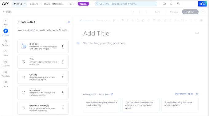 The Wix blogging platform The Wix blogging platform