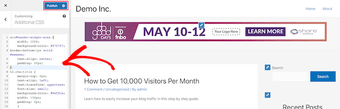 Add CSS code and publish Add CSS code and publish