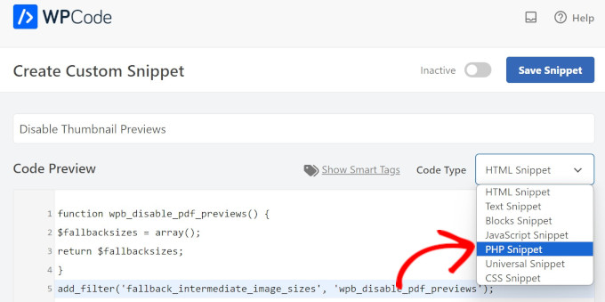 Inaktivera PDF-miniatyrer med WPCode