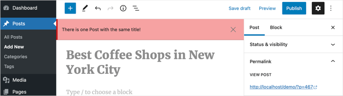 Notification for a Duplicate Title Notification for a Duplicate Title
