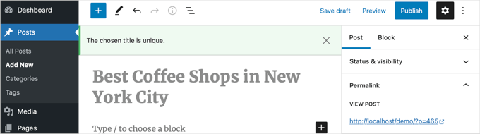 Notification for a Unique Title Notification for a Unique Title
