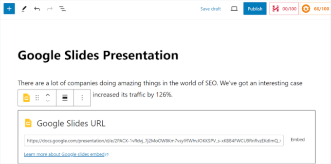 Inserisci i link di Google Slides nel blocco