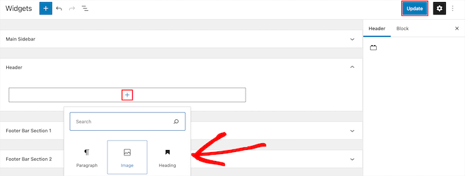 Header widget section Header widget section