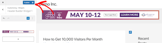 Publish header widget changes Publish header widget changes