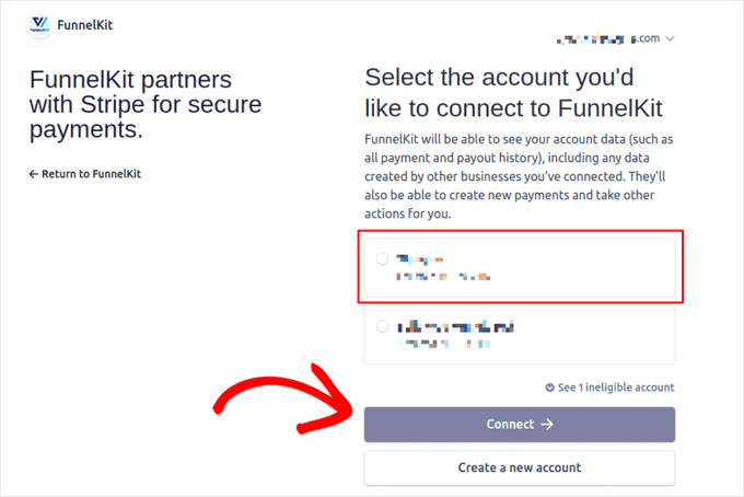 Select Stripe account and click Connect Select Stripe account and click Connect
