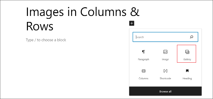 Agregar un bloque de galería en el editor de contenido