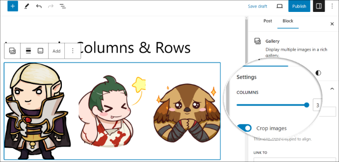 Ajustar la configuración de columnas en la galería