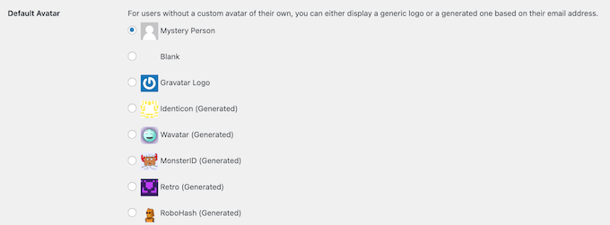The built-in WordPress Gravatars The built-in WordPress Gravatars