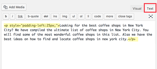 Indentera stycken manuellt med inbyggd CSS