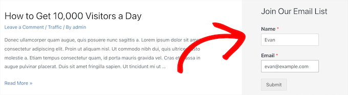 Simple email sign up form example Simple email sign up form example