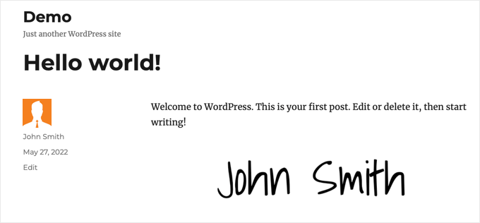 Aperçu de la signature ajoutée après le contenu de l'article de blog
