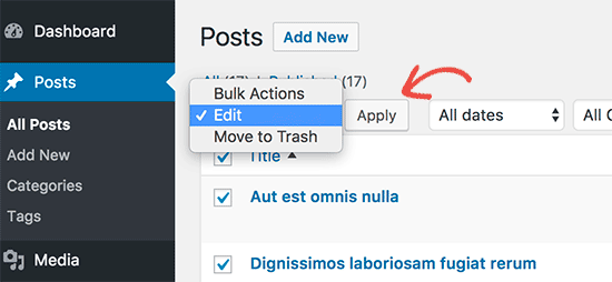 Modifica in blocco tutti i post selezionati