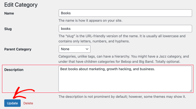 Añadir una descripción a una categoría Añadir una descripción a una categoría