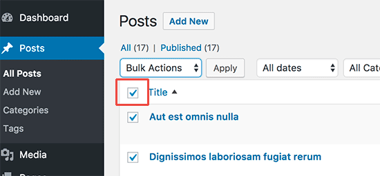 Seleziona tutti i post nella pagina